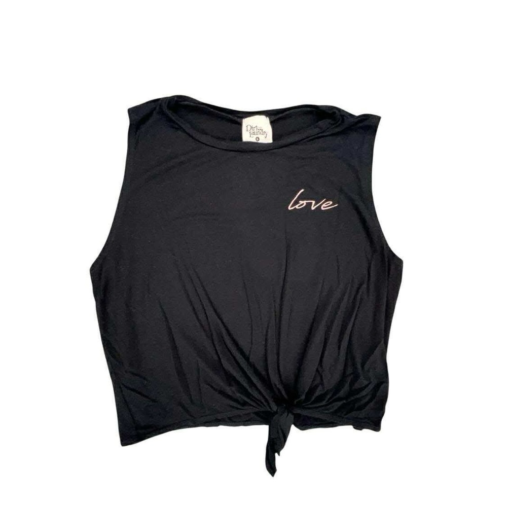 Dirtee Laundry Love Coffee Graphic Tie Front‎ Tank Top Black Womens